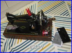 Cast Iron Singer 15k Hand Sewing Machine With Bent Wooden Carry Case