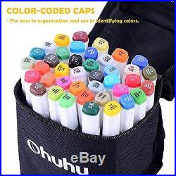 Color Dual Tip Art Sketch Twin Marker Pen Highlighter Carry Case 40Pc Gift Style