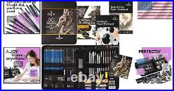 Complete 60-Piece Drawing Kit Graphite, Charcoal & Pastel in Stylish Carry Case