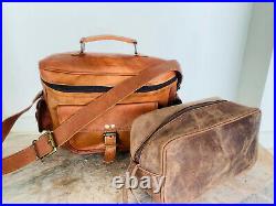 DSLR SLR Lens Vintage Leather Camera Shoulder Messenger Bag Free Toiletry Bag