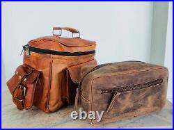 DSLR SLR Lens Vintage Leather Camera Shoulder Messenger Bag Free Toiletry Bag