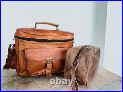 DSLR SLR Lens Vintage Leather Camera Shoulder Messenger Bag Free Toiletry Bag