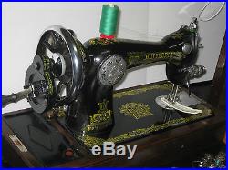 Excellent Art Work Hand Crank Sewing Machine Built In With Singer Carry Case