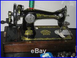 Excellent Art Work Hand Crank Sewing Machine Built In With Singer Carry Case