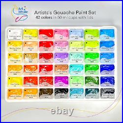 Gouache Paint Set 42 Colors 50 ml 1.7 fl oz Cups With Lids in a Carrying Case