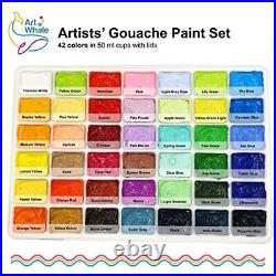 Gouache Paint Set 42 Colors 50 ml, 1.7 fl oz Cups With Lids in a Carrying Case