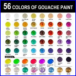 Gouache Paint Set, 56 Colors x 30g Unique Jelly Cup Design in a Carrying Case