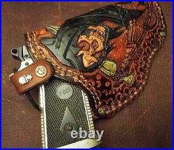 Gun leather tooled case holster magazine lace kangaroo reaper skull concho USA