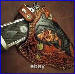 Gun leather tooled case holster magazine lace kangaroo reaper skull concho USA