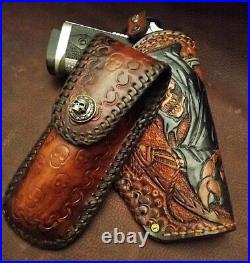 Gun leather tooled case holster magazine lace kangaroo reaper skull concho USA