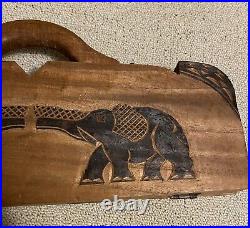 Hand Carved Mancala Wood Strategy Board Game Elephants Double Carrying Case