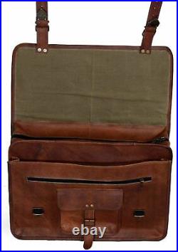 Handmade Leather Retro Hunter Briefcase Messenger Office Crossbody Laptop Bag