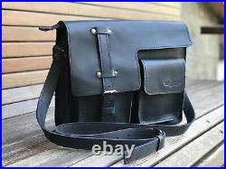 Handmade men's leather bag Manhattan dark blue mens briefcase WB