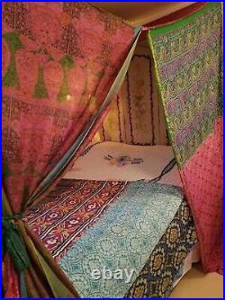 Indian Silk Sari Bed Canopy Colorful Hippie Bed Canopy Drapes Gypsy Canopy