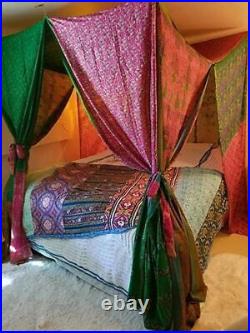 Indian Silk Sari Bed Canopy Colorful Hippie Bed Canopy Drapes Gypsy Canopy