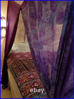 Indian Silk Sari Bed Canopy Four Post Bed Canopy Drapes Gypsy Canopy