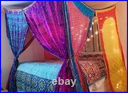 Indian Silk Sari Bed Canopy Four Post Bed Canopy Drapes Hippie Canopy