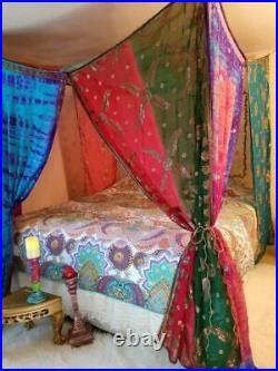 Indian Silk Sari Bed Canopy Four Post Bed Canopy Drapes Hippie Canopy