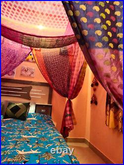 Indian Silk Sari Bed Canopy Four Post Bed Canopy Drapes Hippie Canopy