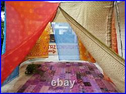 Indian Silk Sari Bed Canopy Four Post Bed Canopy Drapes Vintage fabric Canopy