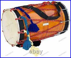 Indian Wedding Mango Wood Musical Punjab Bhangra Dhol Instrument With Bag