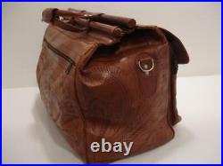 Large 20 Weekender Bag Vtg Brown Hand Tooled Leather Western Duffle Carry-On