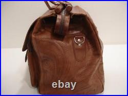 Large 20 Weekender Bag Vtg Brown Hand Tooled Leather Western Duffle Carry-On