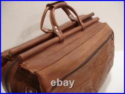 Large 20 Weekender Bag Vtg Brown Hand Tooled Leather Western Duffle Carry-On