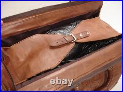 Large 20 Weekender Bag Vtg Brown Hand Tooled Leather Western Duffle Carry-On