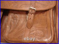 Large 20 Weekender Bag Vtg Brown Hand Tooled Leather Western Duffle Carry-On