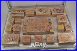 Large 58 stamp lot of rubber crafting ink stamps with Clear Carrying Case Carry