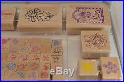 Large 58 stamp lot of rubber crafting ink stamps with Clear Carrying Case Carry