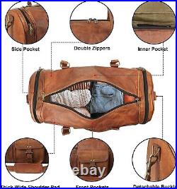 Leather Duffel Weekender Iner Canvas Overnight Travel Carry On Bag for men Women