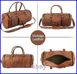 Leather Duffel Weekender Iner Canvas Overnight Travel Carry On Bag for men Women