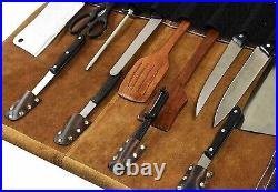 Leather Knife Roll Handmade Storage Bag Elastic and Expandable 10 Pockets