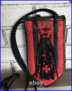 Leather Pouch Red Black Handmade Purse Crossbody Bag