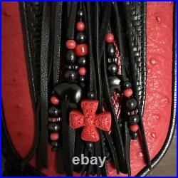 Leather Pouch Red Black Handmade Purse Crossbody Bag