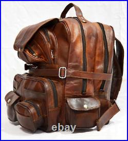 Men's Real Leather Backpack Laptop Bag Large Hiking Travel Camping Carry On