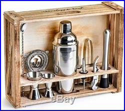 Mixology Bartender Kit 11-Piece Bar Tool Set with Rustic Wood Stand Perfect H