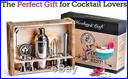 Mixology Bartender Kit 11-Piece Bar Tool Set with Rustic Wood Stand Perfect H