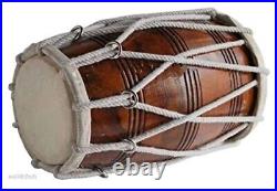 Musical Wooden Dholak Indian Musical Instrument Drum Rope Wood Carry Bag