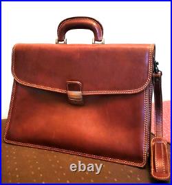 NEW Made in Italy Natural Leather Hand-Made Mens Brown Briefcase Portfolio Bag