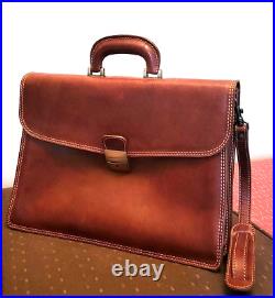 NEW Made in Italy Natural Leather Hand-Made Mens Brown Briefcase Portfolio Bag