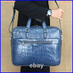 Navy Blue Cro alli. Leather skin document bag, briefcase bag laptop bag for men