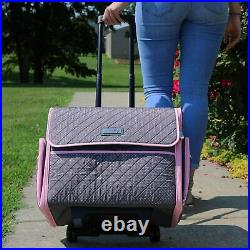 New Deluxe Sewing Machine Storage Case, Pink & Grey- Rolling Trolley Carry