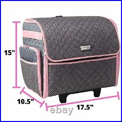 New Deluxe Sewing Machine Storage Case, Pink & Grey- Rolling Trolley Carry