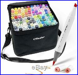 OHUHU Illustration Marker Brush Type 120 Colors + Blender Pen +Carrying Case set