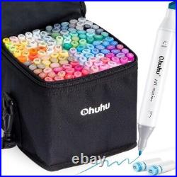 Ohuhu 120 Color Marker Set Chisel Fine Dual Tips & Carrying Case & 1 Blender Pen