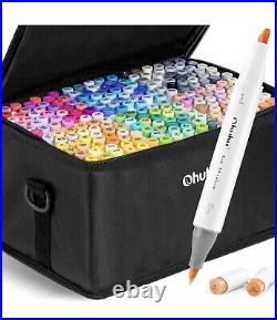 Ohuhu 216 Colors Dual Tips Alcohol Art Markers Carry Case Box Open Box