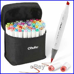 Ohuhu Art Brush Marker 72 colors Double Tipped with Blender Pen, Carrying Case